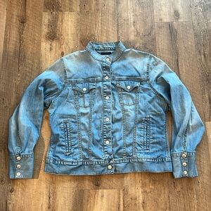 VINTAGE 90’s Gap Stretch Collar-less Denim Jacket Size XL - GUC! 🩵